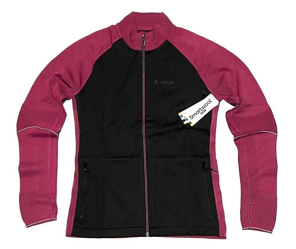 SmartWool Womens M Intraknit Merino Sport Full Zip Jacket Pink Black Fuchsia NWT